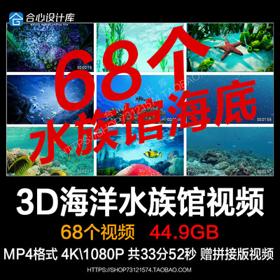 高清裸眼3D水族馆海底世界鱼海草沉浸式LED大屏幕背景视频VJ素材