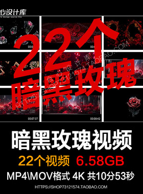 4K唯美浪漫暗黑玫瑰花酒吧婚礼晚会舞台LED大屏幕视频背景VJ素材