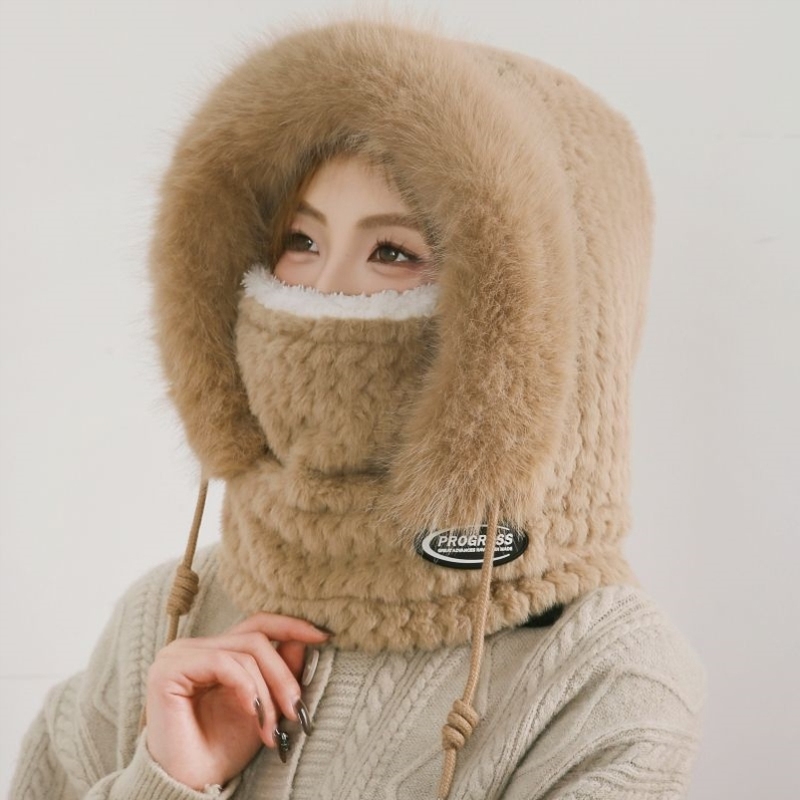 帽子女士冬加厚围脖面罩一体冬防寒骑车防风帽毛绒护耳包头帽套头