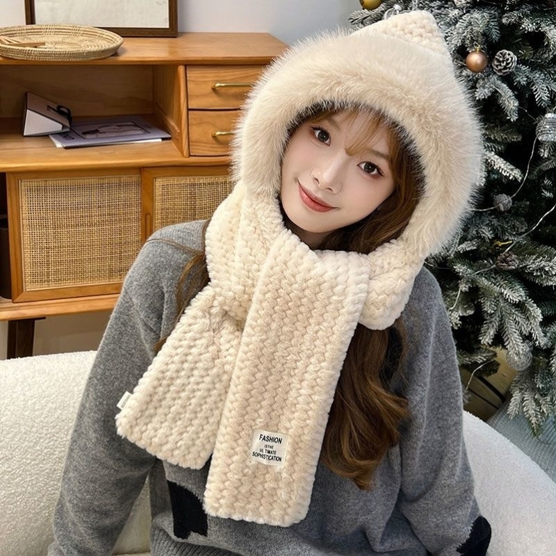 帽子女款2025新款冬围巾一体防寒保暖围脖护耳可爱毛绒加厚百搭