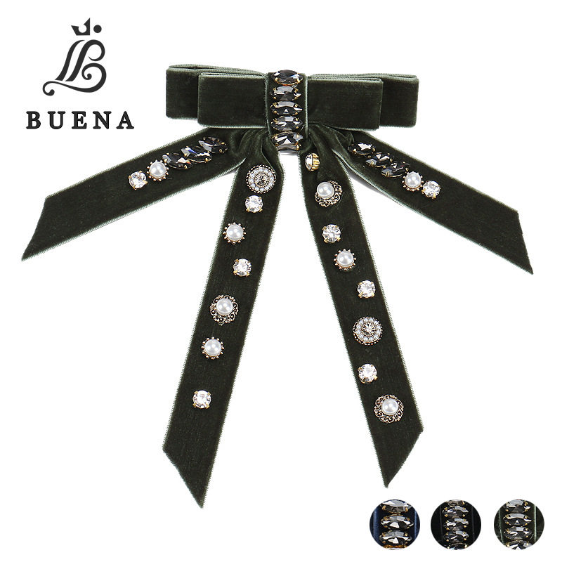 欧美款丝绒蝴蝶结发夹 个性镶钻珍珠女士弹簧夹扎马尾配饰头饰