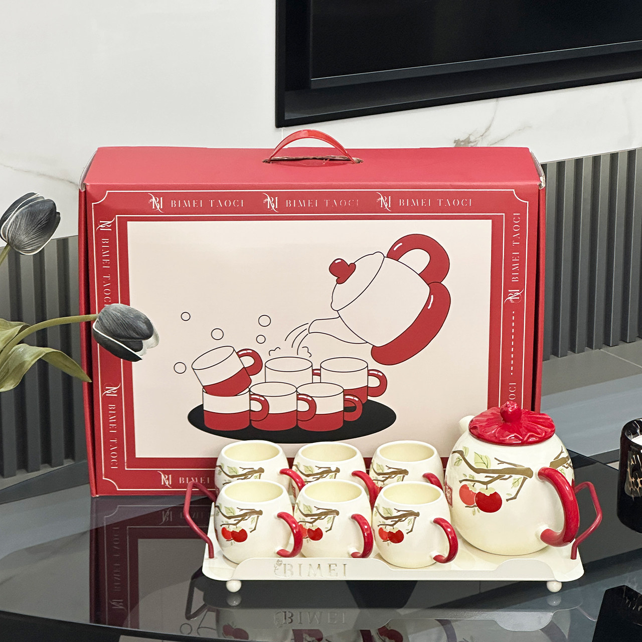 柿柿如意茶壶茶杯礼盒乔迁结婚居家水具套装女生情侣新年生日礼物,餐饮具,水具套装,淘宝优惠券,粉丝福利购,淘宝优惠卷