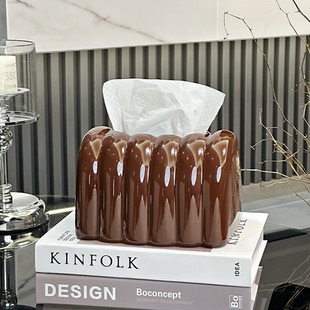 巧克力轻奢陶瓷抽纸盒家用客厅创意餐桌茶几家居高级感纸巾盒摆件