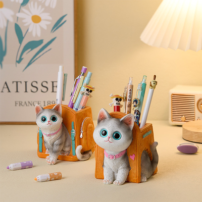 可爱猫猫摆件笔筒创意收纳桶