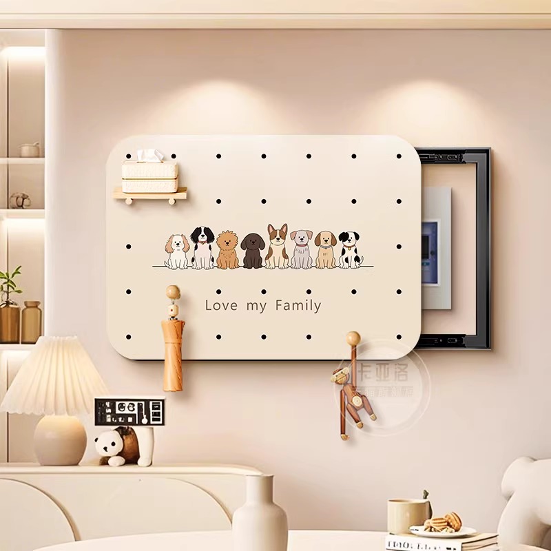 电表箱装饰画洞洞板卡通狗狗客厅配电箱电闸电源盒遮丑置物架挂画