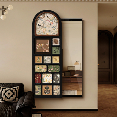 中古风法式客厅全身镜隐形推拉穿衣镜衣帽间镜子隐藏式装饰画挂画