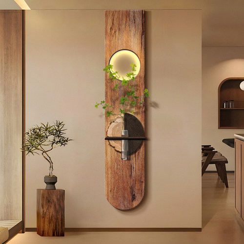 原木风水培绿植玄关装饰画 画高级感走廊过道挂画 画客厅入户灯画