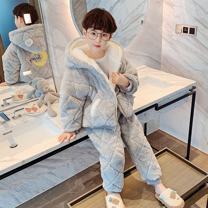 加厚款秋冬季珊瑚绒夹棉家居服