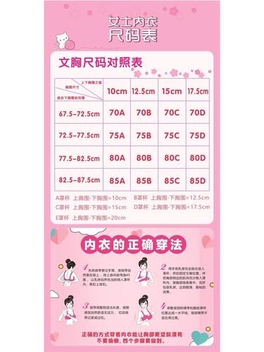 女士内衣尺码表海报展板穿戴文胸的正确方法内衣的正确穿法墙贴