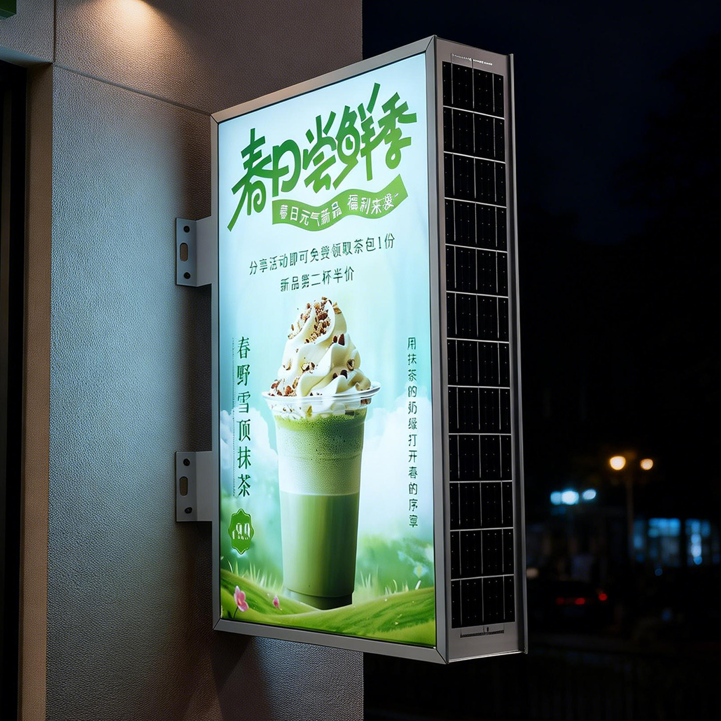 奶茶店太阳能充电卡布UV软膜灯箱定制标志门头招牌防水广告灯牌
