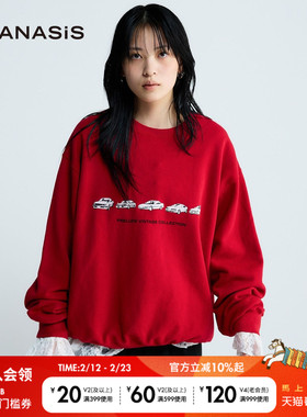 JEANASIS本田联名系列2026春季新款日系复古红色圆领卫衣638807