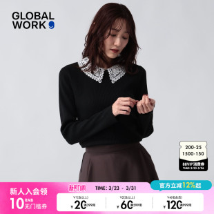 新款 GLOBAL 女2026春季 针织衫 蕾丝花边气质显瘦毛衣632665 WORK