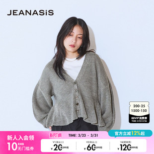 V领针织开衫 不规则休闲长袖 605116 新款 JEANASIS毛衣女2025冬季