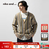 针织开衫 niko 596143 新款 复古潮流条纹长袖 and ...毛衣男2025冬季