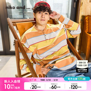 新款 niko 2026春季 ...T恤男女同款 撞色亨利领棉质上衣639054 and