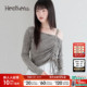 Heatherich长袖 上衣581494 不对称露肩抽绳长袖 女2026春季 新款
