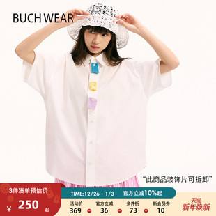 休闲简约文艺翻领短袖 BUCH 新款 女2025年夏季 上衣577400 WEAR衬衫