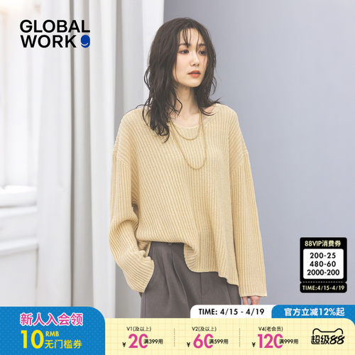 GLOBAL WORK 针织衫女2026夏季新款纯色温柔V领长袖上衣646687