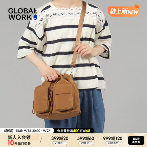 GLOBAL WORK 包袋2026新款休闲机能风抽绳斜挎单肩水桶包789444
