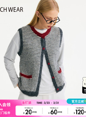 BUCH WEAR马夹女2025冬季新款条纹撞色小众叠穿无袖外套613824