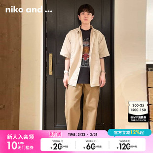 翻领贴袋复古日系短袖 niko 男夏季 ...衬衫 192897 and