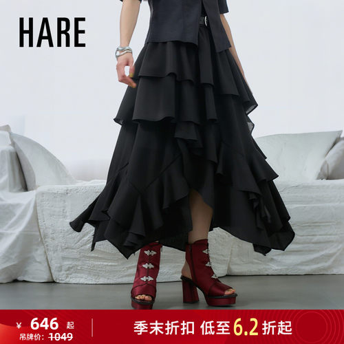 HARE半身裙女2026夏季新款不规则半裙带衬裤层次感裙子658177