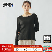 WORK T恤女2026春季 新款 GLOBAL 竖纹卷边长袖 打底上衣632498