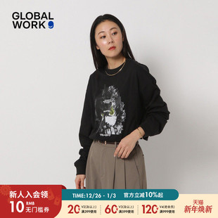 印花长袖 男女同款 T恤234580 WORK蓝色禁区联名系列2026春季 GLOBAL