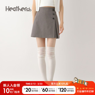 Heatherich半身裙女2025年夏季新款三粒扣装饰侧开衩短裙459729