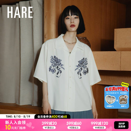 HARE衬衫男2026夏季新款日系复古牡丹印花垂感短袖上衣784984