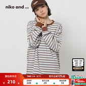 and ...T恤女2026春季 新款 niko 条纹落肩棉质长袖 上衣612978