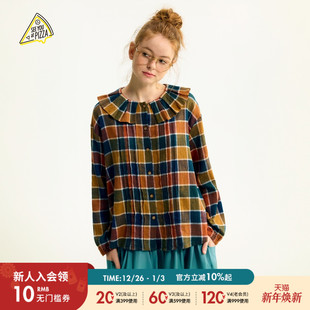 PIZZA衬衫 女2025秋季 新款 上衣580681 SEE 荷叶领格子长袖 YOU