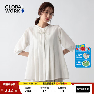 GLOBAL WORK 衬衫女2026夏季新款文艺甜美蝴蝶结褶皱上衣636618