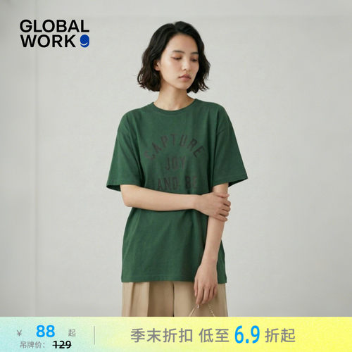GLOBAL WORK T恤女2026夏季新款印花棉质简约宽松短袖上衣636805