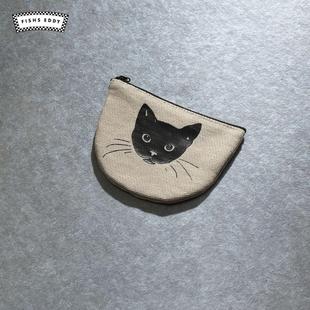 FISHS EDDY零钱包年半圆形创意小猫迷你帆布包269023