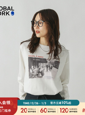 GLOBAL WORK T恤女2026春季新款简约日常含棉印花长袖上衣580930