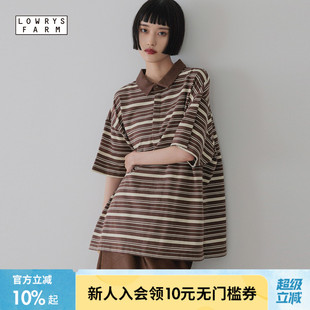 FARM 女2025夏季 LOWRYS POLO衫 579484 新款 棉质复古宽松条纹POLO衫