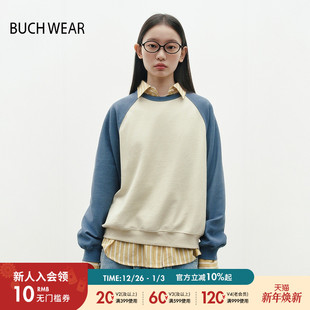 宽松休闲拼色日系上衣326622 时尚 BUCH WEAR卫衣女2025春秋新款