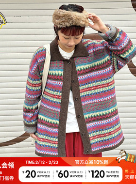 SEE YOU at PIZZA毛衣女25冬季新款羊毛混纺翻领费尔岛开衫644795