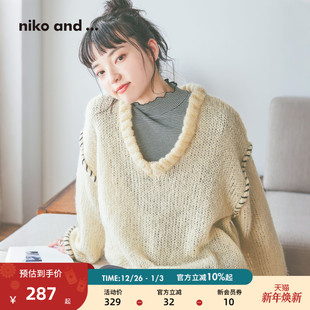 新款 niko 女2026春季 ...针织衫 V领镂空宽松叠穿毛衣625574 and