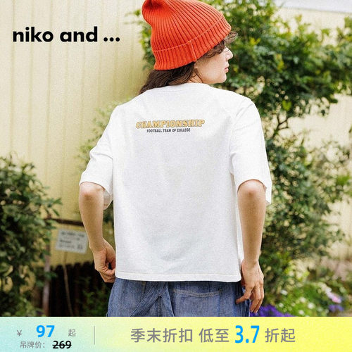 nikoand...T恤女印花短袖宽松