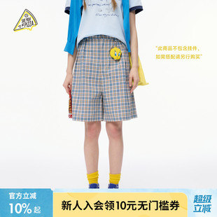 YOU 美式 女2025夏季 新款 PIZZA休閑褲 復(fù)古格紋五分褲 SEE 497665