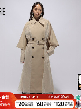 HARE外套女冬季新款时尚拼接网格显瘦气质日系毛呢大衣252169