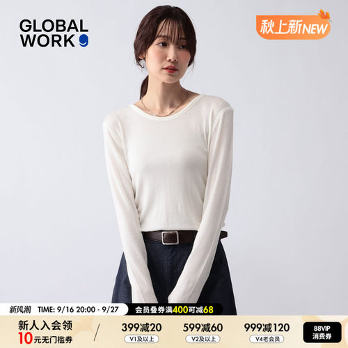 GLOBAL WORK T恤女2026秋季新款含莱赛尔圆领修身长袖上衣797336