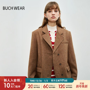 女2025年春秋新款 西装 宽松纯色日系羊毛混纺外套323078 WEAR BUCH