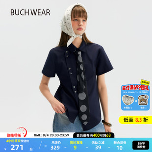 BUCH WEAR衬衫女2026夏季新款设计感斜衣襟纯色短袖上衣667506