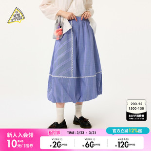 新款 SEE PIZZA半身裙女2025年夏季 格纹蕾丝拼接裙子494431 YOU