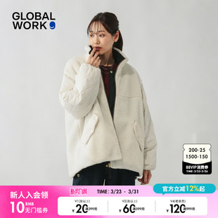 新款 外套女2025冬季 正反两穿仿羊羔绒绗缝棉服497162 WORK GLOBAL