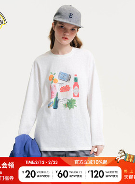 SEE YOU at PIZZA T恤女2026春季新款白色趣味印花长袖上衣655780