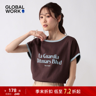 GLOBAL WORK T恤女2026夏季新款撞色字母印花短袖上衣665699